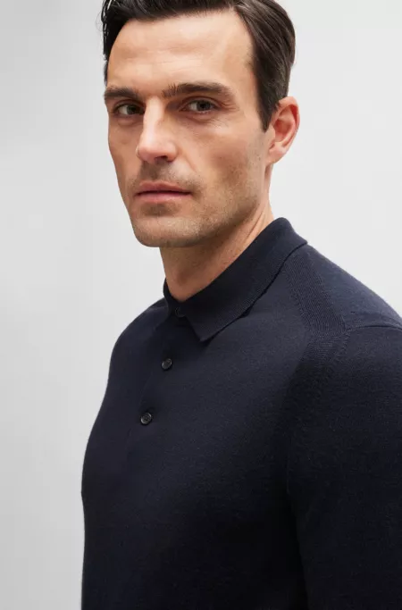 Regular-fit knit polo in wool, silk and cashmere