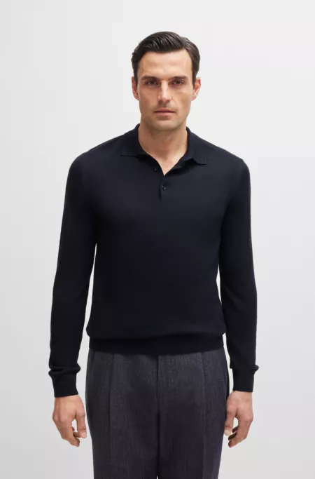 Regular-fit knit polo in wool, silk and cashmere