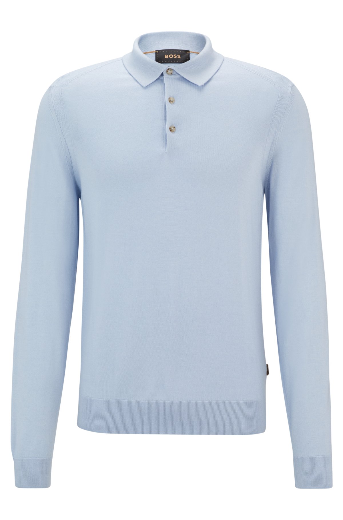 Regular-fit polo sweater in wool, silk and cashmere, Light Blue