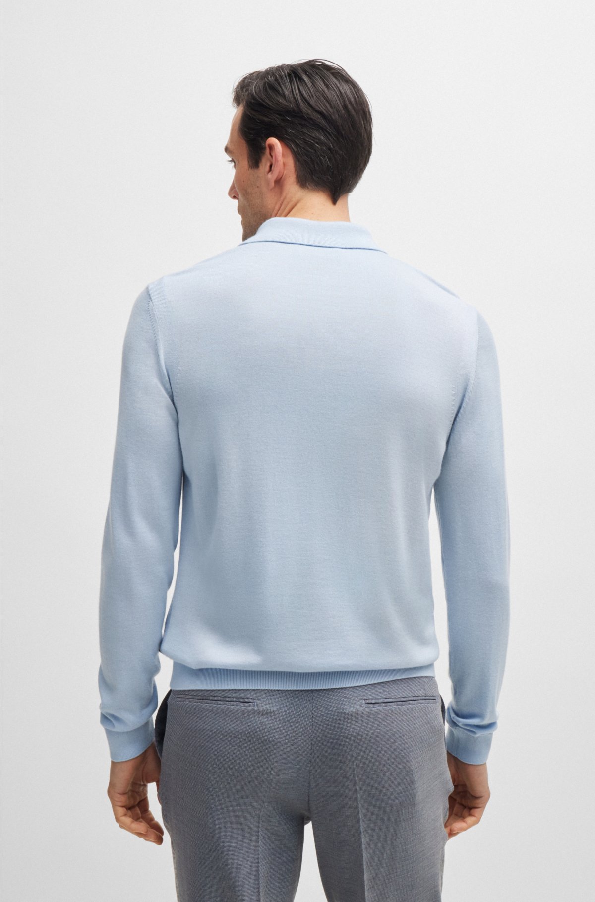 Regular-fit polo sweater in wool, silk and cashmere, Light Blue