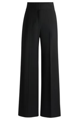 Regular-fit wide-leg trousers in stretch fabric, Black