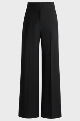 Pantalon large Regular Fit en tissu stretch, Noir