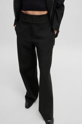 Pantalon large Regular Fit en tissu stretch, Noir