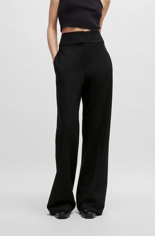 HUGO - Regular-fit wide-leg trousers in stretch fabric - Black HUGO - Regular-fit wide-leg trousers in stretch fabric - Black