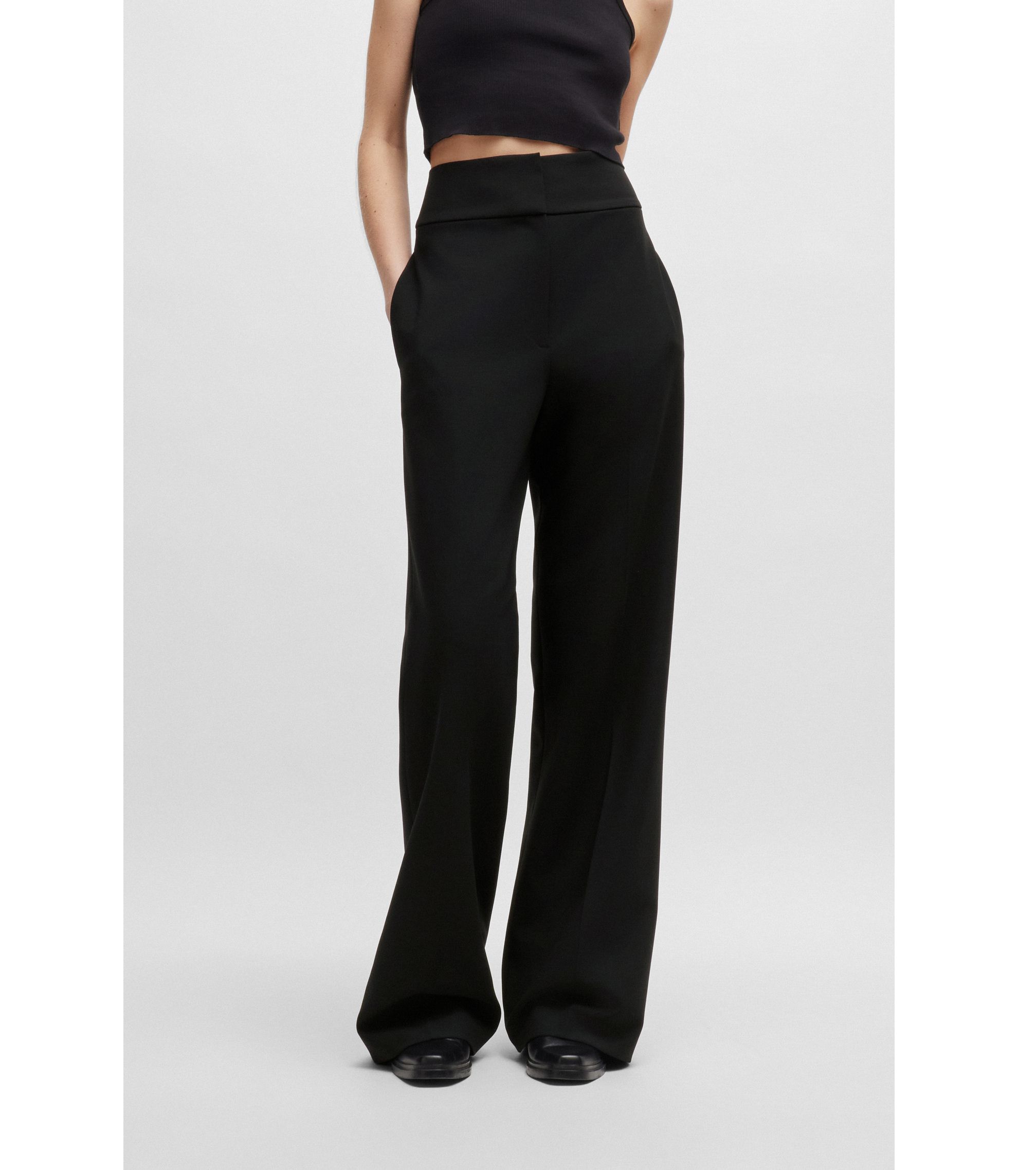 HUGO - Regular-fit wide-leg trousers in stretch fabric - Black