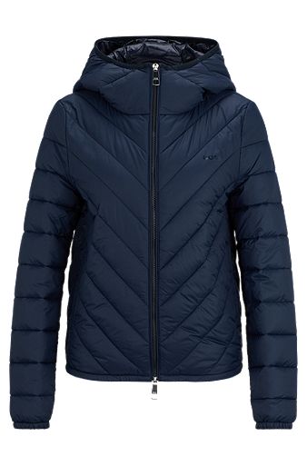 Water-repellent quilted jacket with logo-trimmed hood, Dark Blue