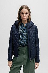 Water-repellent quilted jacket with logo-trimmed hood, Dark Blue