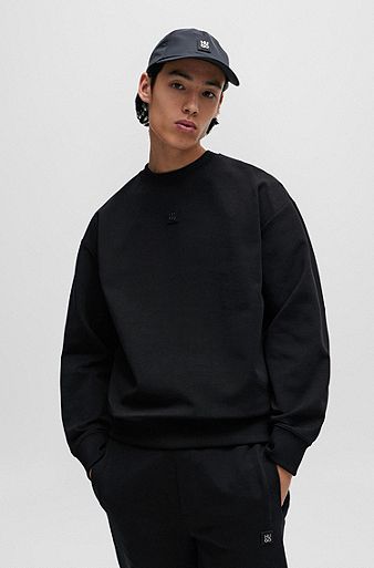 Regular-fit sweatshirt van stretchkatoen met tweedelig logo, Zwart