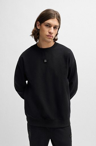 Stretch-cotton regular-fit sweatshirt with stacked logo, Black