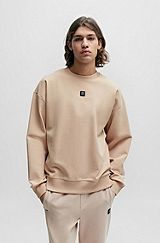 Stretch-cotton regular-fit sweatshirt with stacked logo, Beige