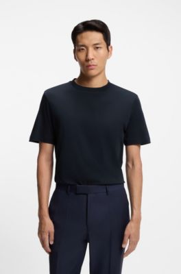 Regular-fit T-shirt in mercerised cotton, Dark Blue