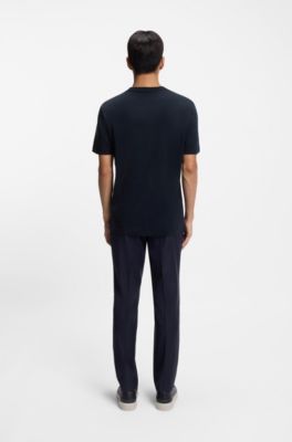 Regular-fit T-shirt i merceriseret bomuld, M&oslash;rkebl&aring;