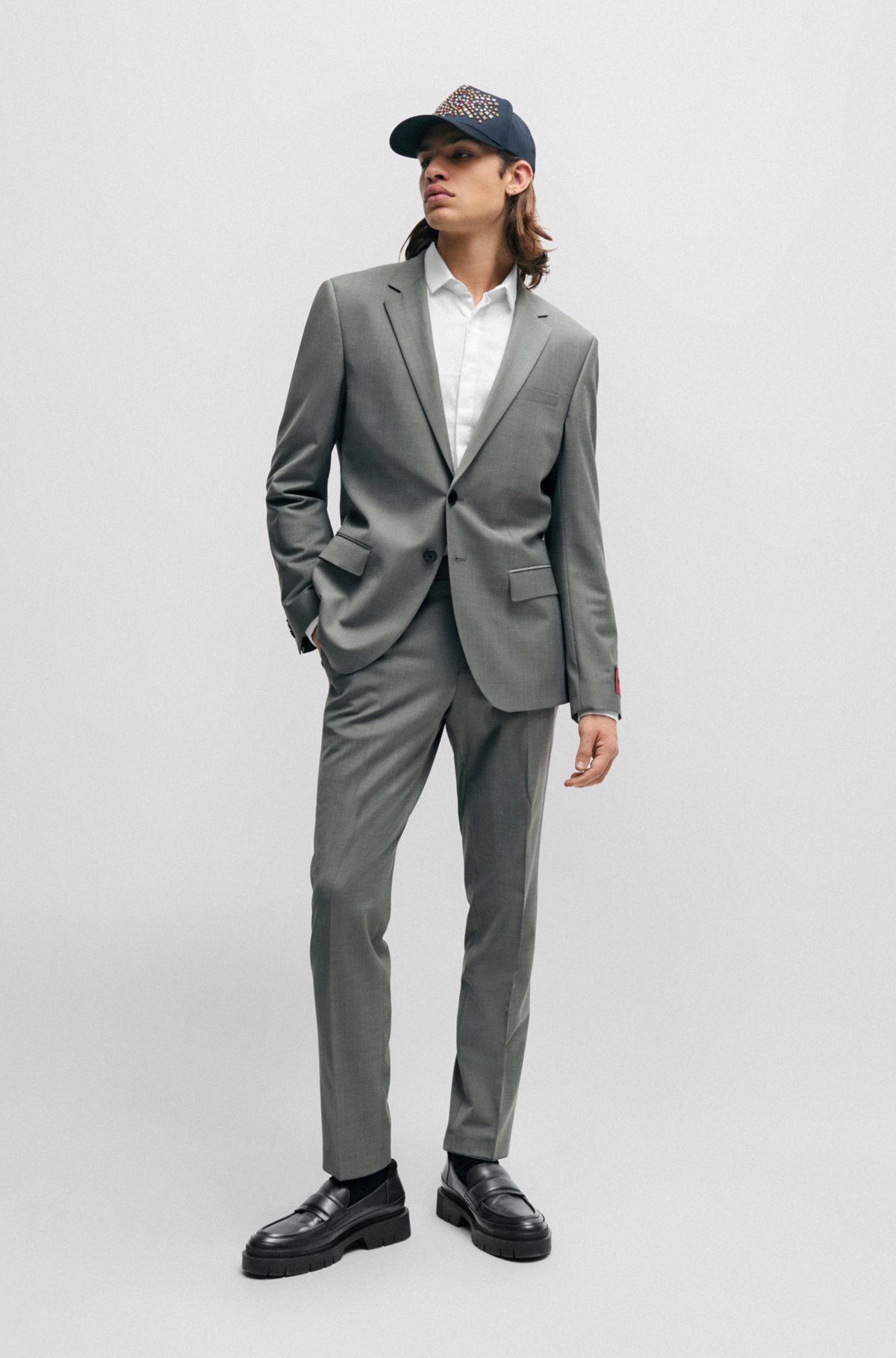 HUGO - Slim-fit suit in mohair-look stretch cloth