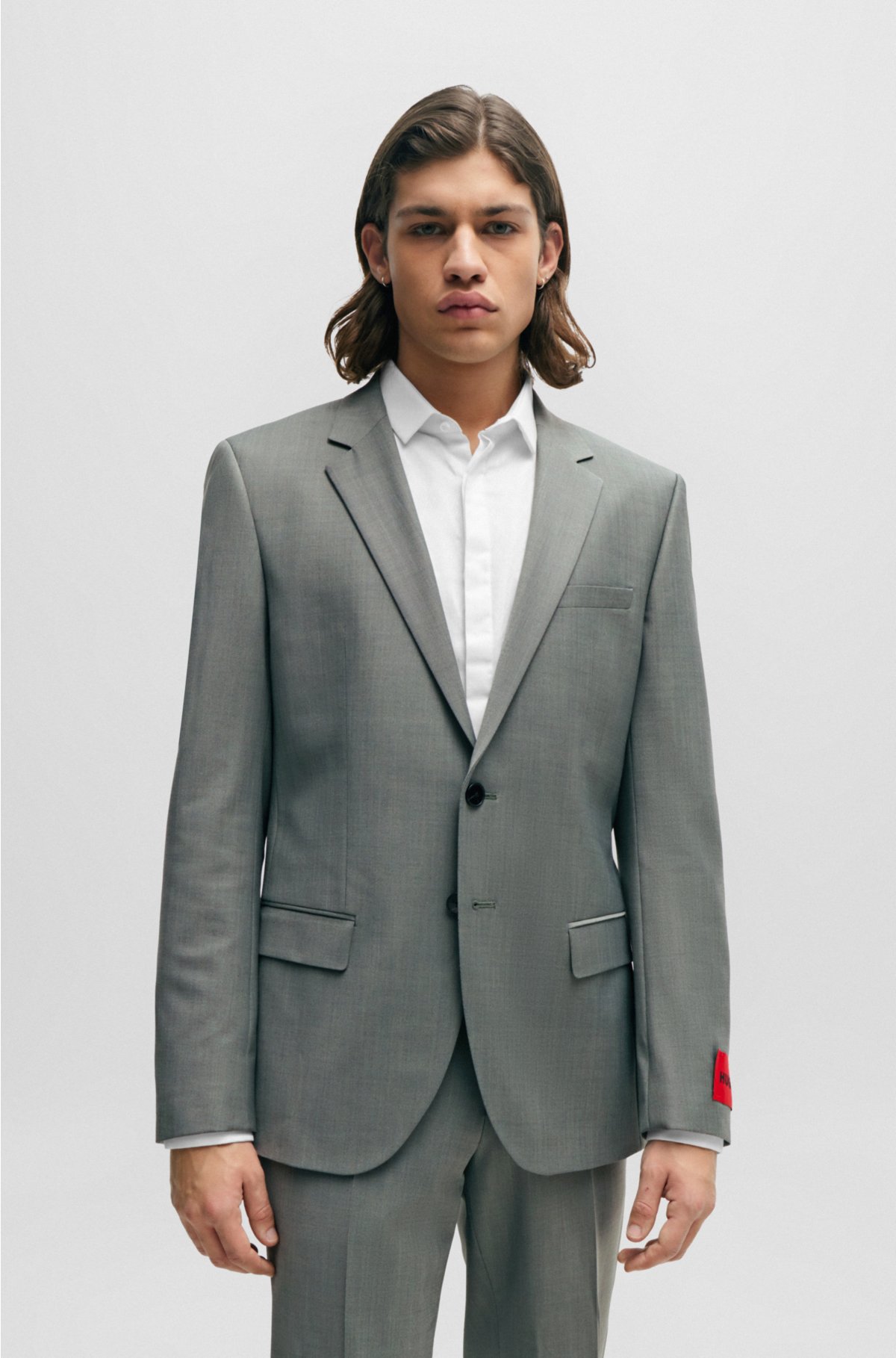 Slim-fit suit in mohair-look stretch cloth, Grey