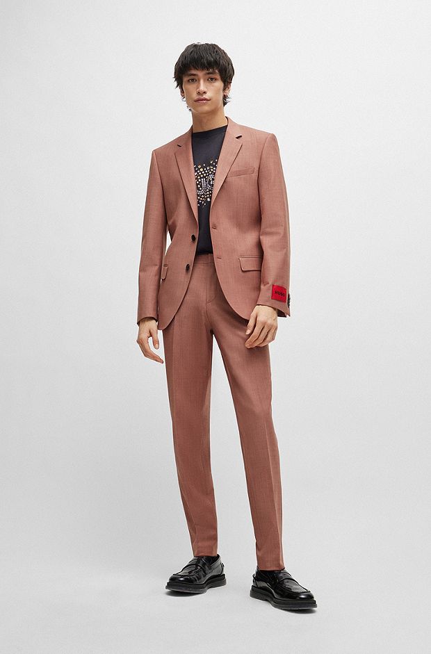 Slim-fit suit in mohair-look stretch cloth, Dark Red