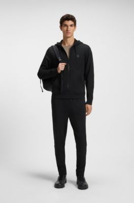 Cotton-terry tracksuit bottoms with logo patch, Black