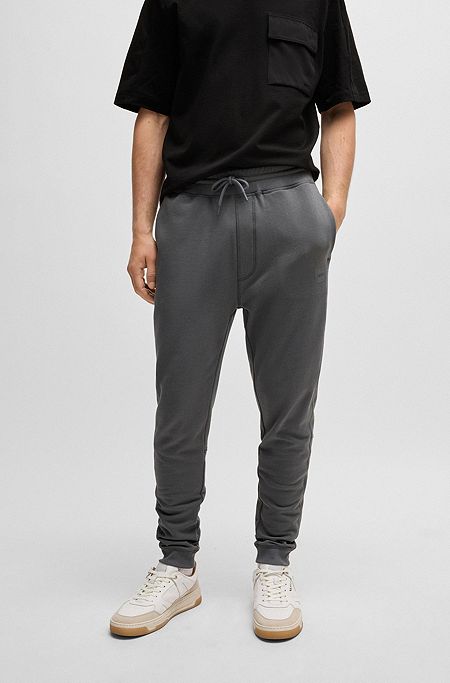 Cotton-terry tracksuit bottoms with logo patch, Dark Grey