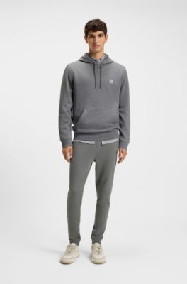 Cotton-terry tracksuit bottoms with logo patch, Grey