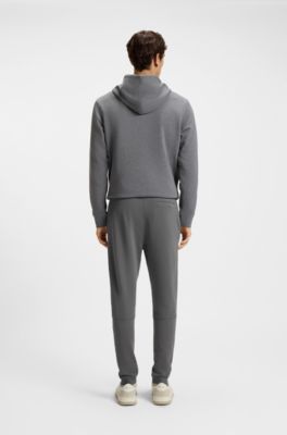 Cotton-terry tracksuit bottoms with logo patch, Grey