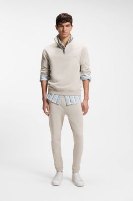 Cotton-terry tracksuit bottoms with logo patch, Light Grey