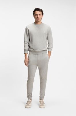 Cotton-terry tracksuit bottoms with logo patch, Light Grey
