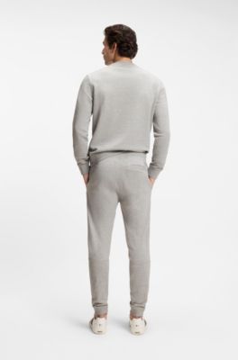 Cotton-terry tracksuit bottoms with logo patch, Light Grey
