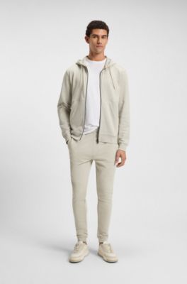 Cotton-terry tracksuit bottoms with logo patch, Light Beige