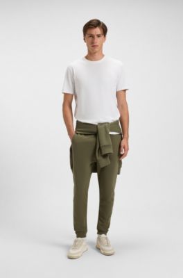 Cotton-terry tracksuit bottoms with logo patch, Olive