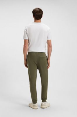 Cotton-terry tracksuit bottoms with logo patch, Olive