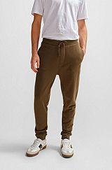 Cotton-terry tracksuit bottoms with logo patch, Brown