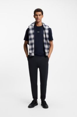 Cotton-terry tracksuit bottoms with logo patch, Dark Blue