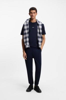 Cotton-terry tracksuit bottoms with logo patch, Dark Blue