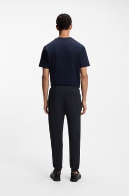 Cotton-terry tracksuit bottoms with logo patch, Dark Blue