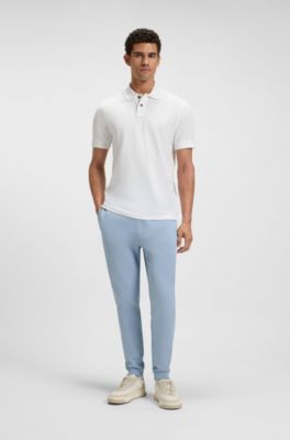Cotton-terry tracksuit bottoms with logo patch, Light Blue