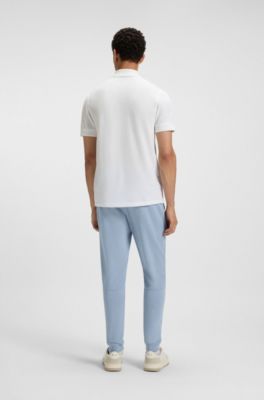 Cotton-terry tracksuit bottoms with logo patch, Light Blue