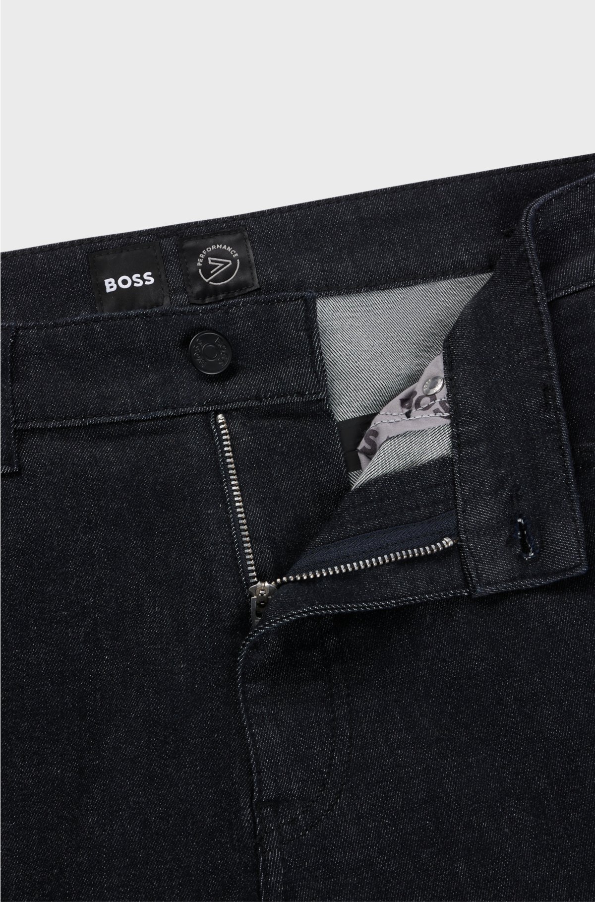 Water-repellent tapered-fit jeans in stay-navy denim, Dark Blue