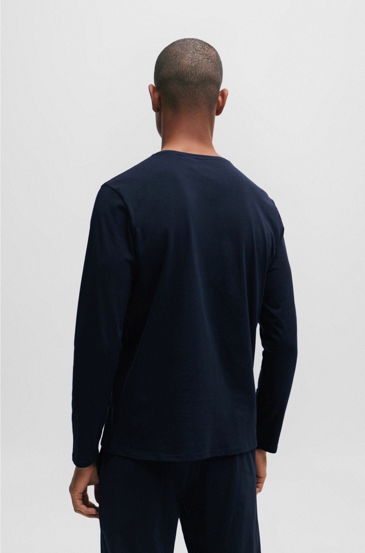 Stretch-cotton pyjama T-shirt with signature stripe and logo, Dark Blue