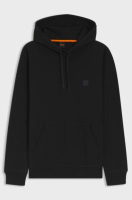 Sudadera de felpa de algod&oacute;n con capucha y parche con logo, Negro
