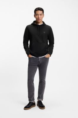 Cotton-terry hoodie with logo patch, Black