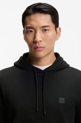 Cotton-terry hoodie with logo patch, Black