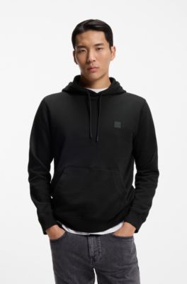 Felpa con cappuccio in terry di cotone con toppa con logo, Nero