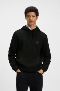 Regular-fit hoodie in cotton terry with logo patch, Black