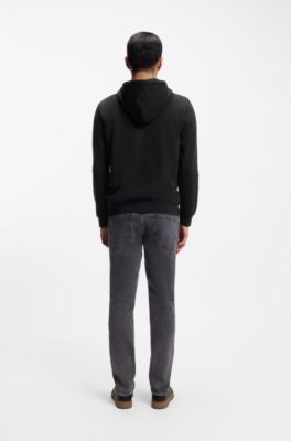 Felpa con cappuccio in terry di cotone con toppa con logo, Nero