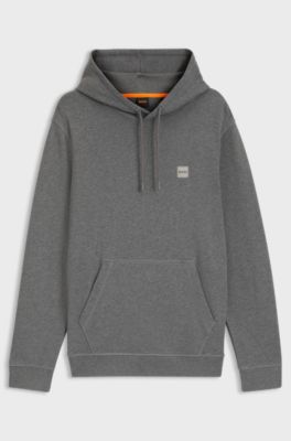 Cotton-terry hoodie with logo patch, Grey