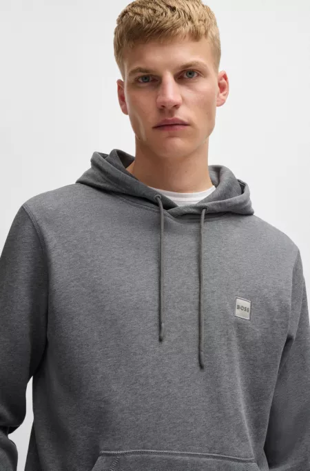 Regular-fit hoodie in cotton terry with logo patch