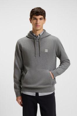 Cotton-terry hoodie with logo patch, Grey