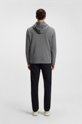 Cotton-terry hoodie with logo patch, Grey