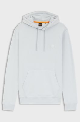 Cotton-terry hoodie with logo patch, Light Grey