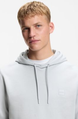 Cotton-terry hoodie with logo patch, Light Grey