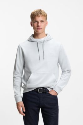 Sudadera de felpa de algod&oacute;n con capucha y parche con logo, Gris claro